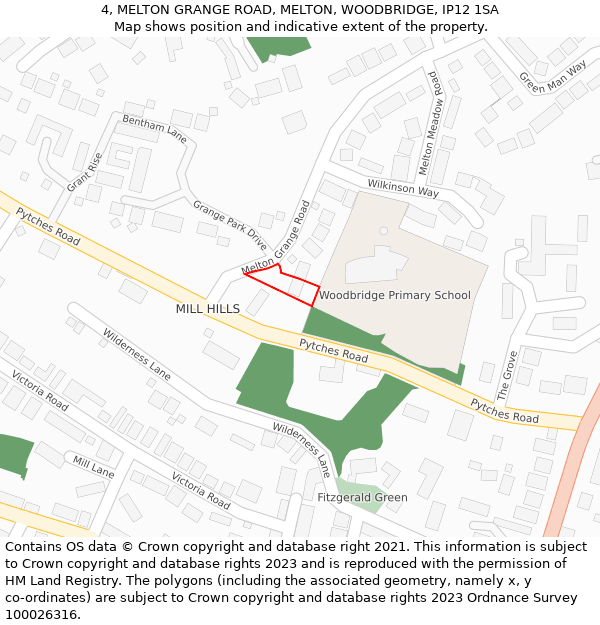 4, MELTON GRANGE ROAD, MELTON, WOODBRIDGE, IP12 1SA: Location map and indicative extent of plot