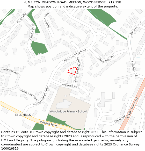 4, MELTON MEADOW ROAD, MELTON, WOODBRIDGE, IP12 1SB: Location map and indicative extent of plot