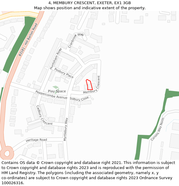 4, MEMBURY CRESCENT, EXETER, EX1 3GB: Location map and indicative extent of plot