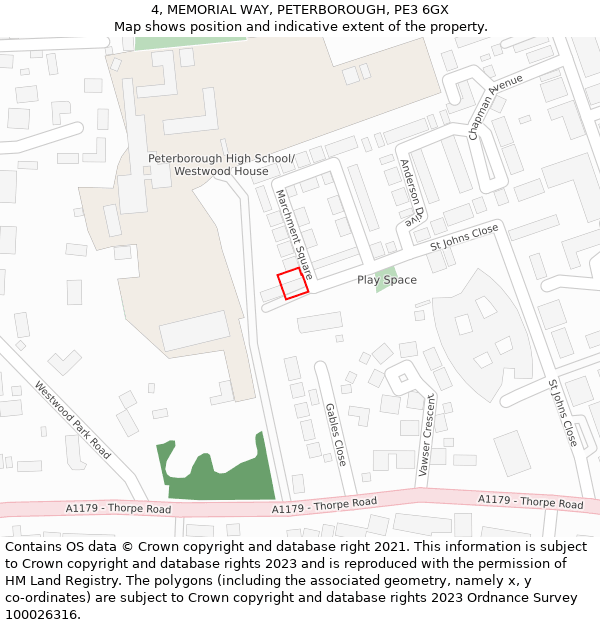 4, MEMORIAL WAY, PETERBOROUGH, PE3 6GX: Location map and indicative extent of plot