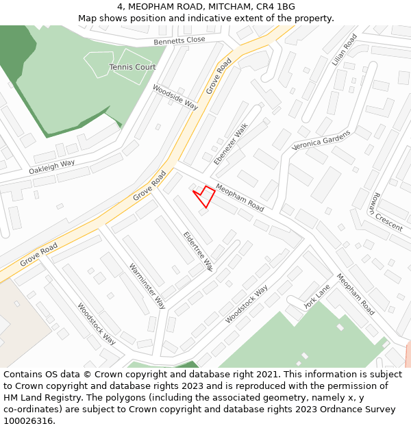 4, MEOPHAM ROAD, MITCHAM, CR4 1BG: Location map and indicative extent of plot