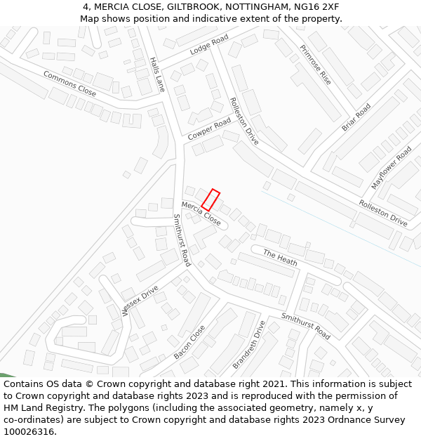 4, MERCIA CLOSE, GILTBROOK, NOTTINGHAM, NG16 2XF: Location map and indicative extent of plot