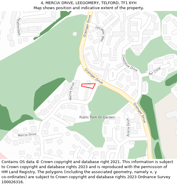 4, MERCIA DRIVE, LEEGOMERY, TELFORD, TF1 6YH: Location map and indicative extent of plot