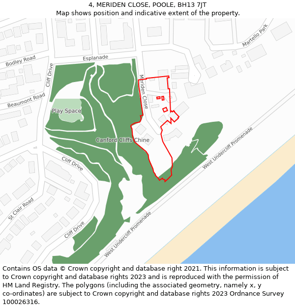 4, MERIDEN CLOSE, POOLE, BH13 7JT: Location map and indicative extent of plot