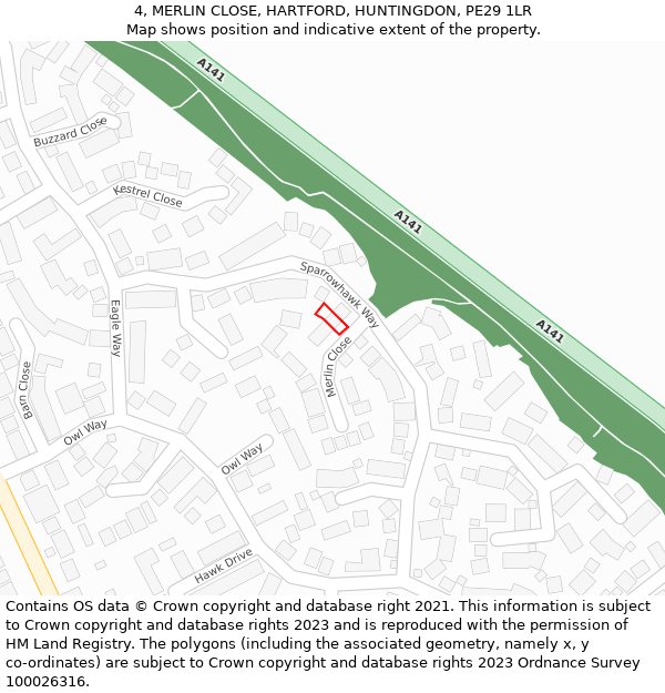 4, MERLIN CLOSE, HARTFORD, HUNTINGDON, PE29 1LR: Location map and indicative extent of plot