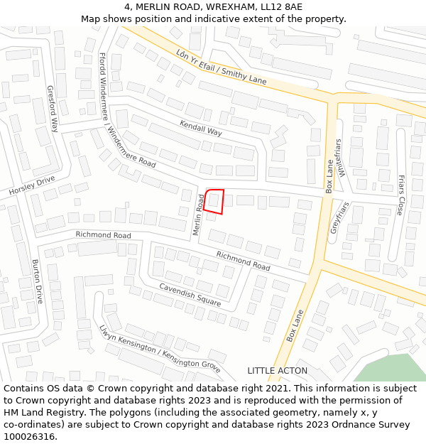 4, MERLIN ROAD, WREXHAM, LL12 8AE: Location map and indicative extent of plot