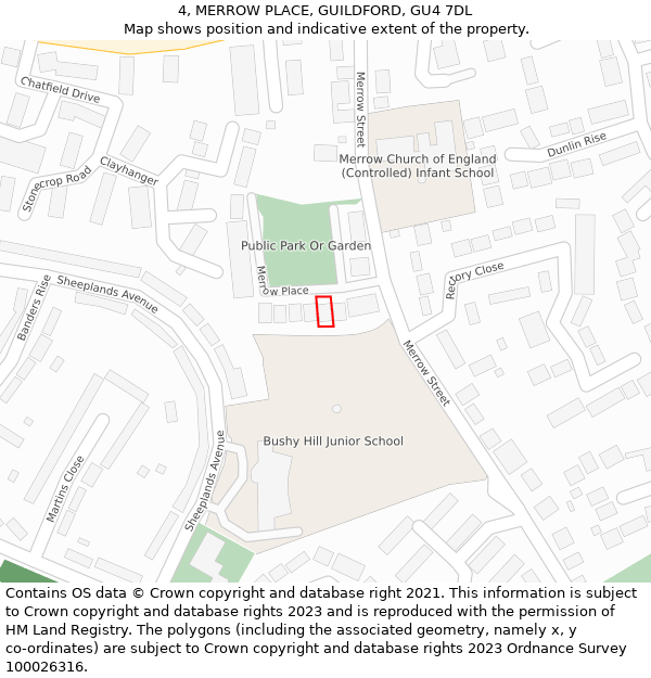 4, MERROW PLACE, GUILDFORD, GU4 7DL: Location map and indicative extent of plot