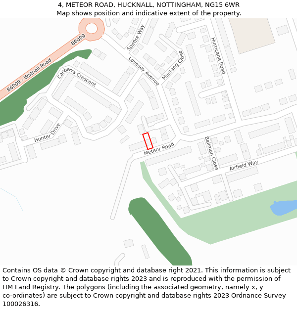 4, METEOR ROAD, HUCKNALL, NOTTINGHAM, NG15 6WR: Location map and indicative extent of plot
