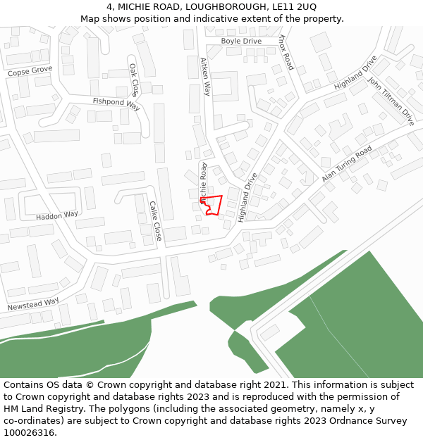 4, MICHIE ROAD, LOUGHBOROUGH, LE11 2UQ: Location map and indicative extent of plot