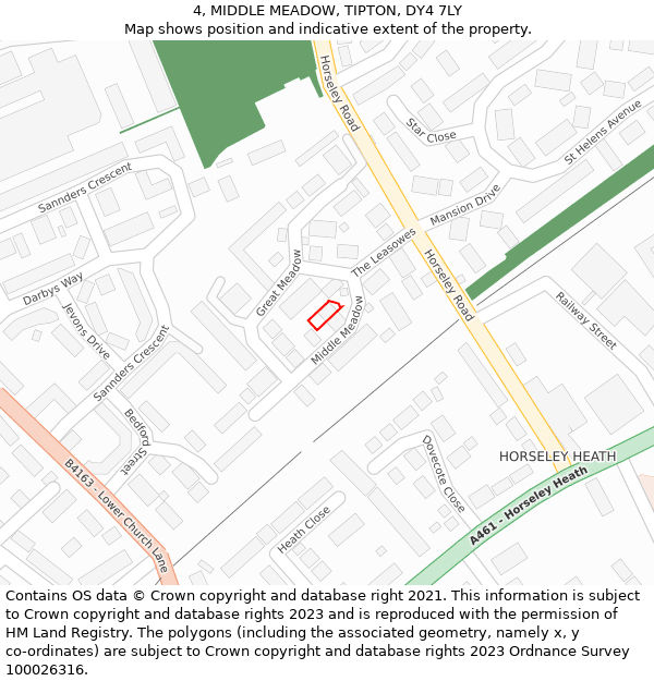 4, MIDDLE MEADOW, TIPTON, DY4 7LY: Location map and indicative extent of plot