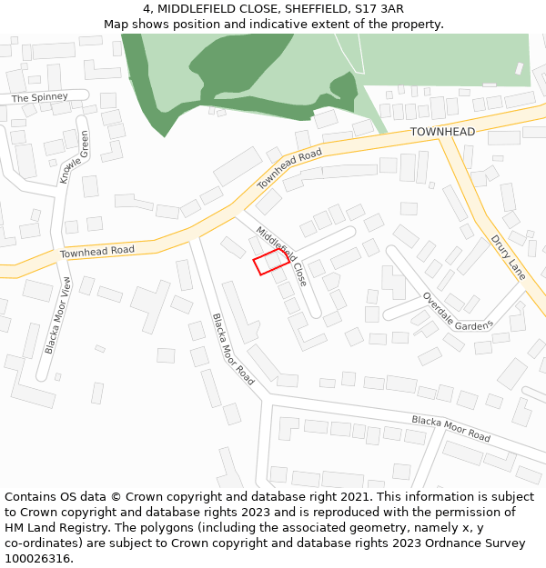 4, MIDDLEFIELD CLOSE, SHEFFIELD, S17 3AR: Location map and indicative extent of plot