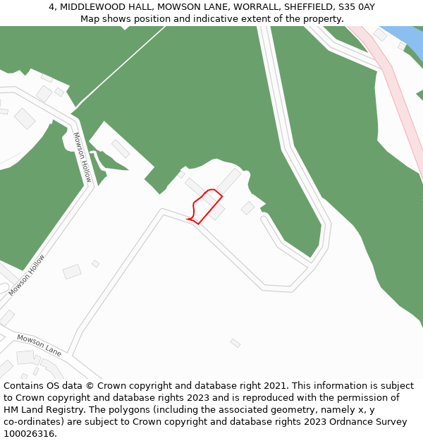4, MIDDLEWOOD HALL, MOWSON LANE, WORRALL, SHEFFIELD, S35 0AY: Location map and indicative extent of plot