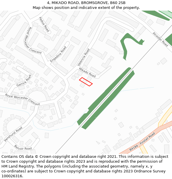 4, MIKADO ROAD, BROMSGROVE, B60 2SB: Location map and indicative extent of plot