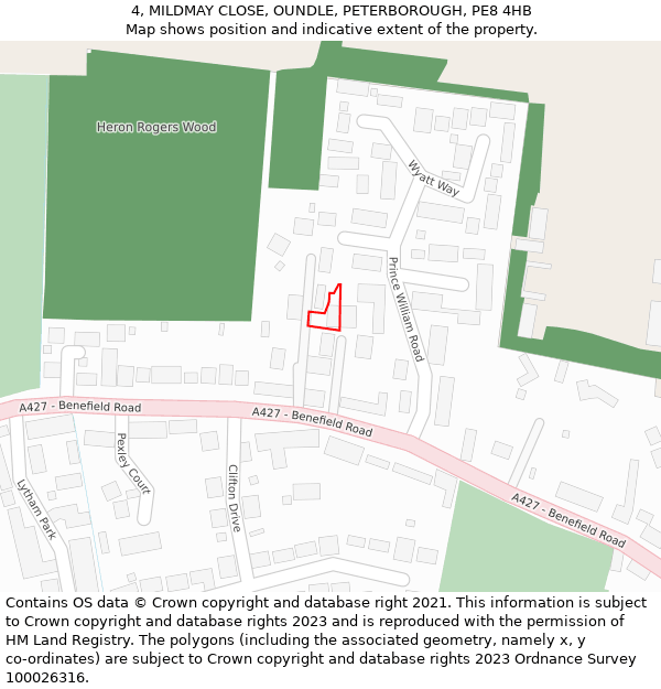 4, MILDMAY CLOSE, OUNDLE, PETERBOROUGH, PE8 4HB: Location map and indicative extent of plot