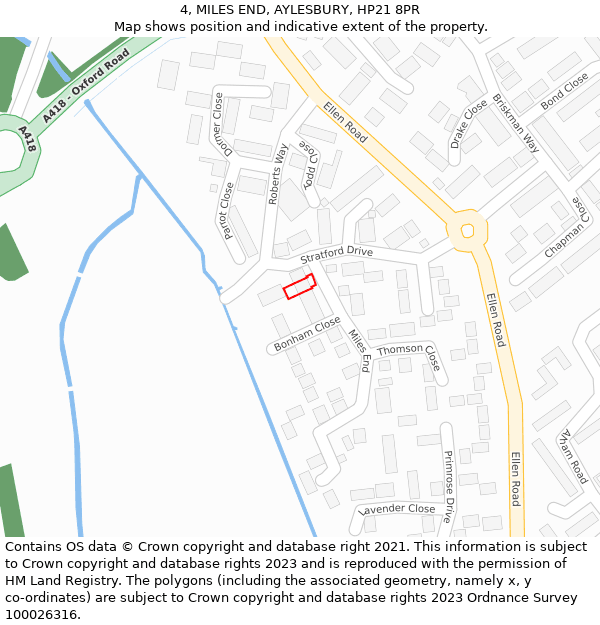 4, MILES END, AYLESBURY, HP21 8PR: Location map and indicative extent of plot