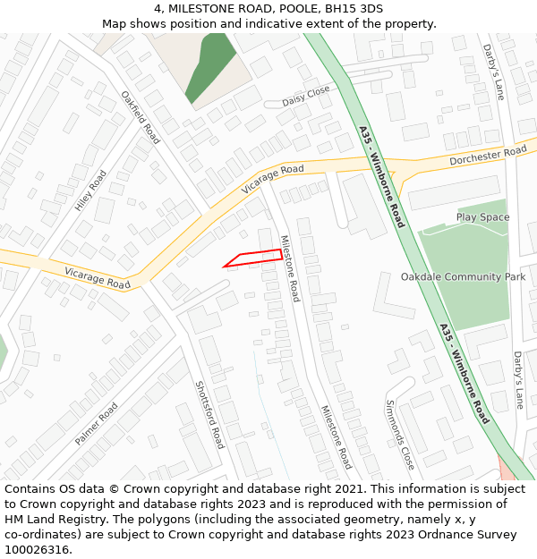 4, MILESTONE ROAD, POOLE, BH15 3DS: Location map and indicative extent of plot