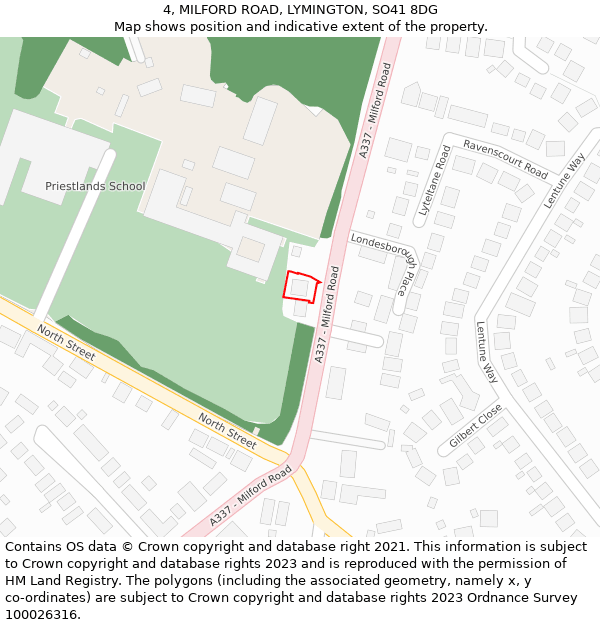 4, MILFORD ROAD, LYMINGTON, SO41 8DG: Location map and indicative extent of plot