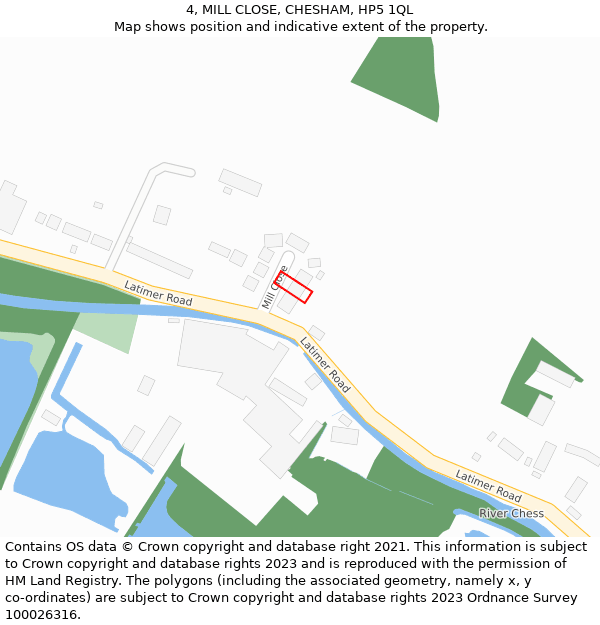 4, MILL CLOSE, CHESHAM, HP5 1QL: Location map and indicative extent of plot