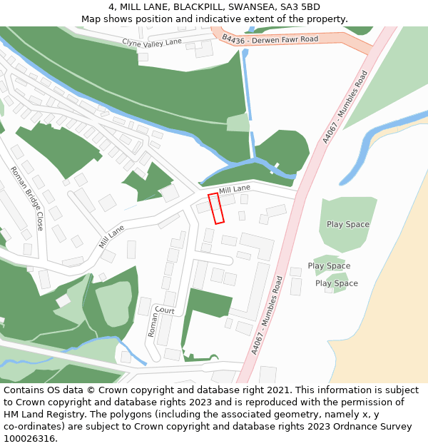 4, MILL LANE, BLACKPILL, SWANSEA, SA3 5BD: Location map and indicative extent of plot