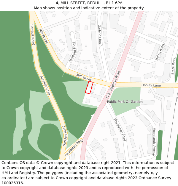4, MILL STREET, REDHILL, RH1 6PA: Location map and indicative extent of plot