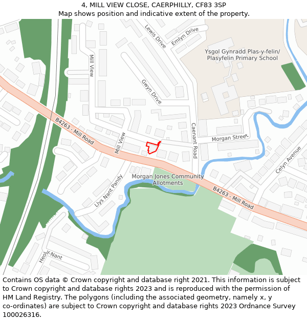 4, MILL VIEW CLOSE, CAERPHILLY, CF83 3SP: Location map and indicative extent of plot