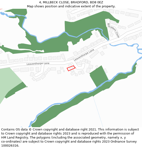 4, MILLBECK CLOSE, BRADFORD, BD8 0EZ: Location map and indicative extent of plot