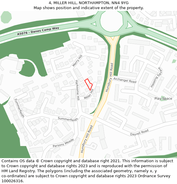 4, MILLER HILL, NORTHAMPTON, NN4 9YG: Location map and indicative extent of plot