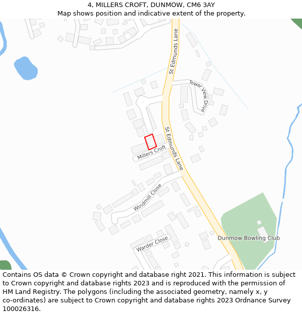 4, MILLERS CROFT, DUNMOW, CM6 3AY: Location map and indicative extent of plot