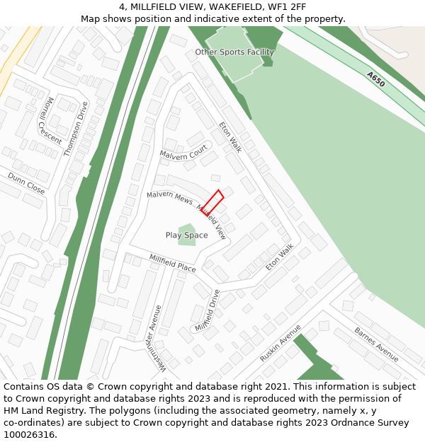 4, MILLFIELD VIEW, WAKEFIELD, WF1 2FF: Location map and indicative extent of plot