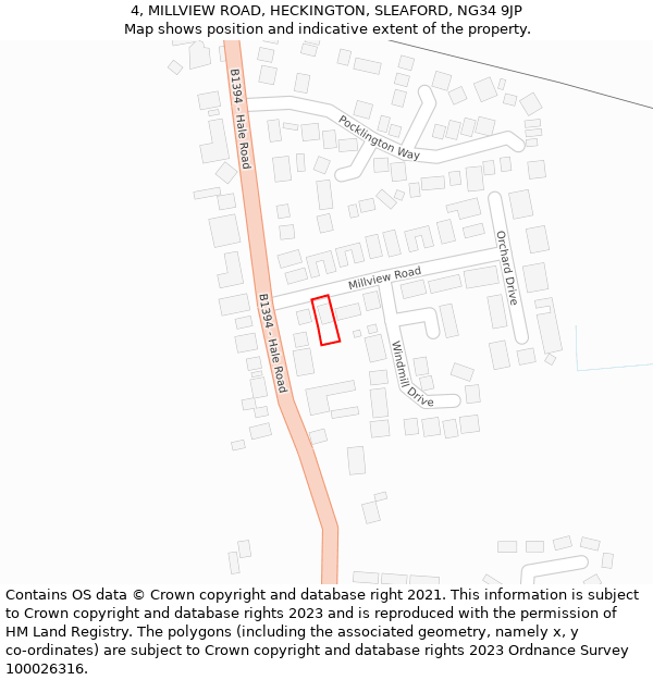 4, MILLVIEW ROAD, HECKINGTON, SLEAFORD, NG34 9JP: Location map and indicative extent of plot