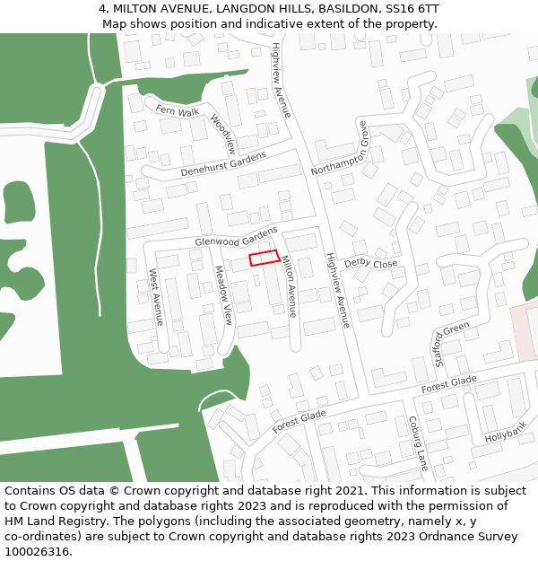 4, MILTON AVENUE, LANGDON HILLS, BASILDON, SS16 6TT: Location map and indicative extent of plot