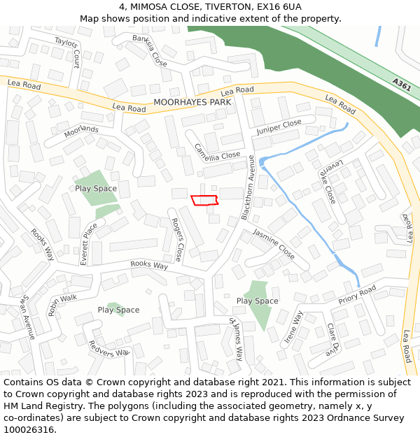 4, MIMOSA CLOSE, TIVERTON, EX16 6UA: Location map and indicative extent of plot