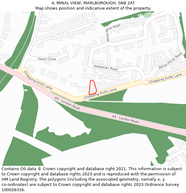 4, MINAL VIEW, MARLBOROUGH, SN8 2AT: Location map and indicative extent of plot