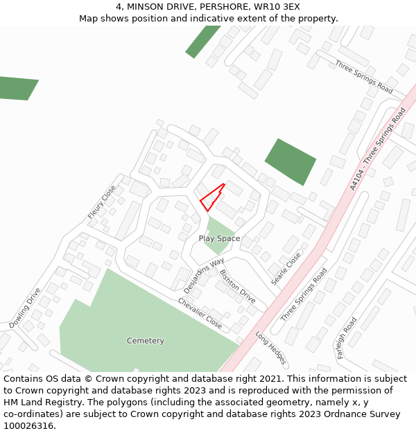 4, MINSON DRIVE, PERSHORE, WR10 3EX: Location map and indicative extent of plot