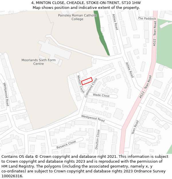 4, MINTON CLOSE, CHEADLE, STOKE-ON-TRENT, ST10 1HW: Location map and indicative extent of plot