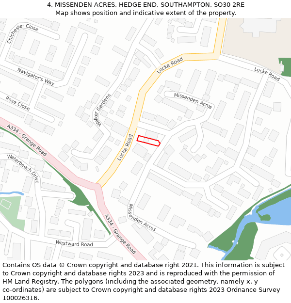 4, MISSENDEN ACRES, HEDGE END, SOUTHAMPTON, SO30 2RE: Location map and indicative extent of plot