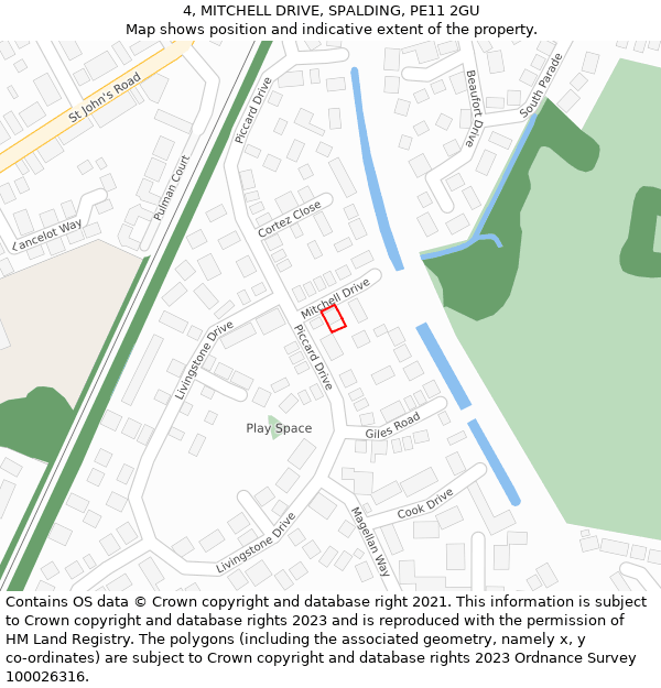 4, MITCHELL DRIVE, SPALDING, PE11 2GU: Location map and indicative extent of plot