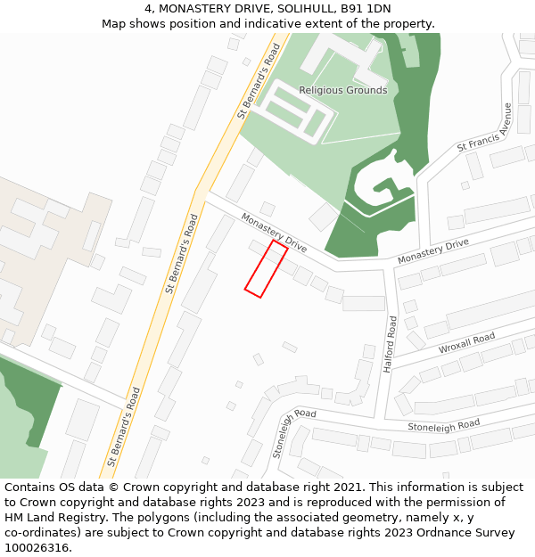 4, MONASTERY DRIVE, SOLIHULL, B91 1DN: Location map and indicative extent of plot