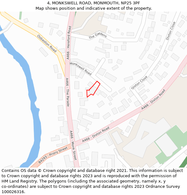 4, MONKSWELL ROAD, MONMOUTH, NP25 3PF: Location map and indicative extent of plot
