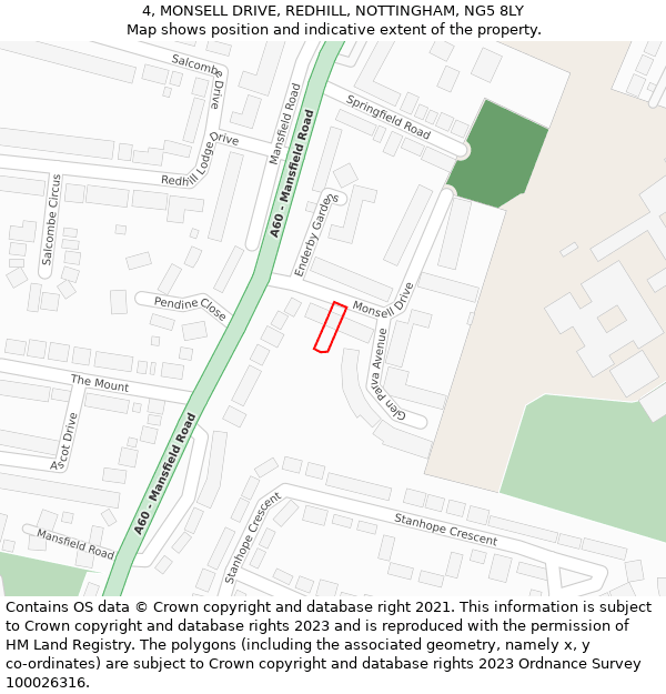 4, MONSELL DRIVE, REDHILL, NOTTINGHAM, NG5 8LY: Location map and indicative extent of plot