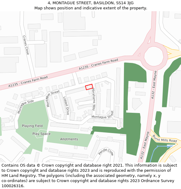 4, MONTAGUE STREET, BASILDON, SS14 3JG: Location map and indicative extent of plot