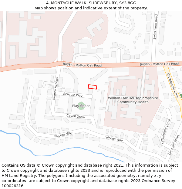 4, MONTAGUE WALK, SHREWSBURY, SY3 8GG: Location map and indicative extent of plot