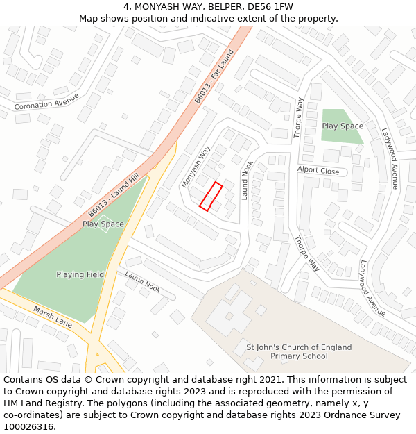 4, MONYASH WAY, BELPER, DE56 1FW: Location map and indicative extent of plot