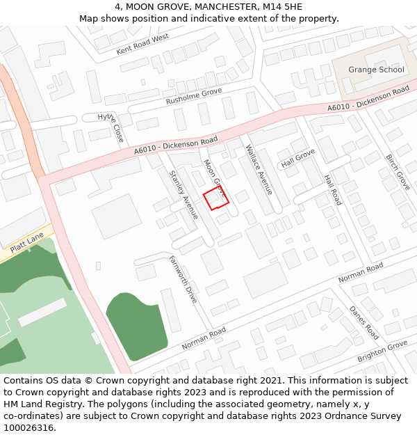 4, MOON GROVE, MANCHESTER, M14 5HE: Location map and indicative extent of plot