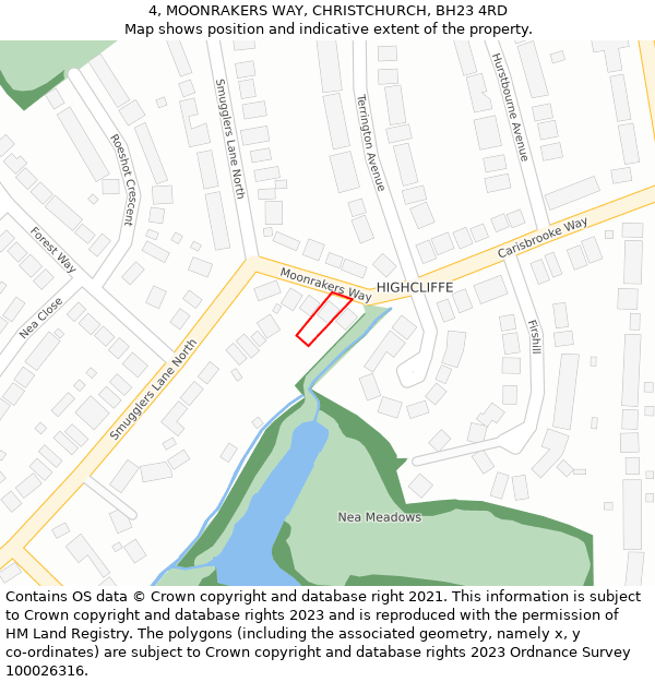 4, MOONRAKERS WAY, CHRISTCHURCH, BH23 4RD: Location map and indicative extent of plot