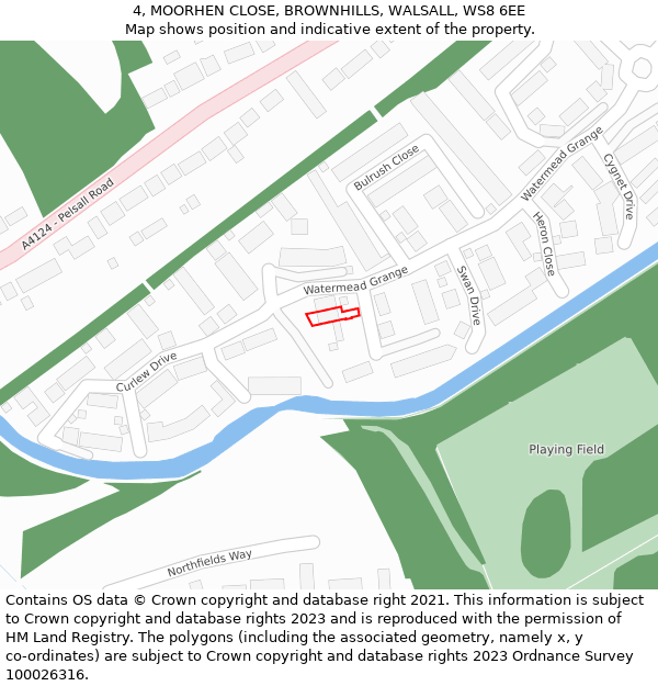 4, MOORHEN CLOSE, BROWNHILLS, WALSALL, WS8 6EE: Location map and indicative extent of plot