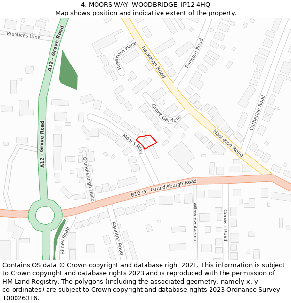 4, MOORS WAY, WOODBRIDGE, IP12 4HQ: Location map and indicative extent of plot