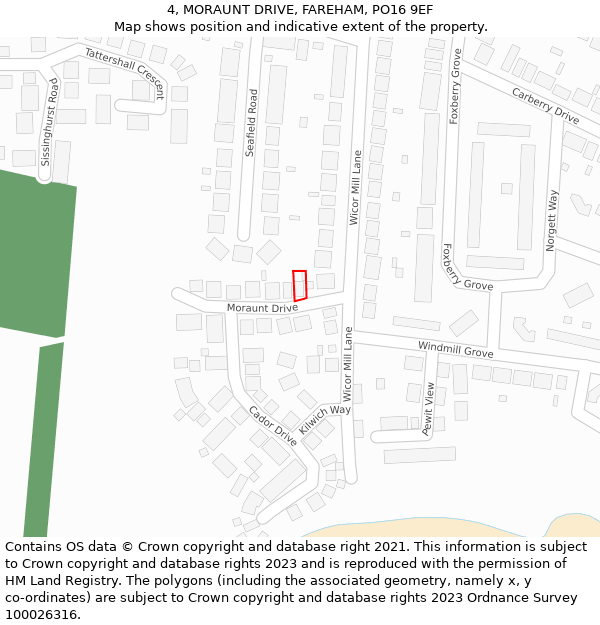 4, MORAUNT DRIVE, FAREHAM, PO16 9EF: Location map and indicative extent of plot