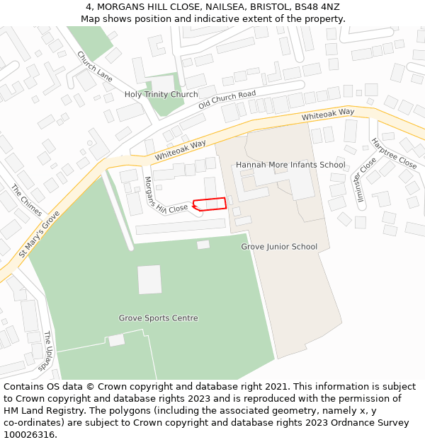 4, MORGANS HILL CLOSE, NAILSEA, BRISTOL, BS48 4NZ: Location map and indicative extent of plot