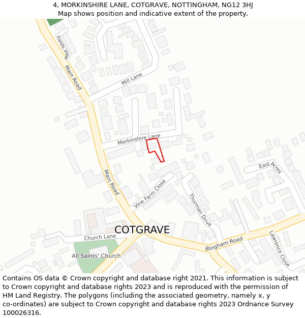 4, MORKINSHIRE LANE, COTGRAVE, NOTTINGHAM, NG12 3HJ: Location map and indicative extent of plot